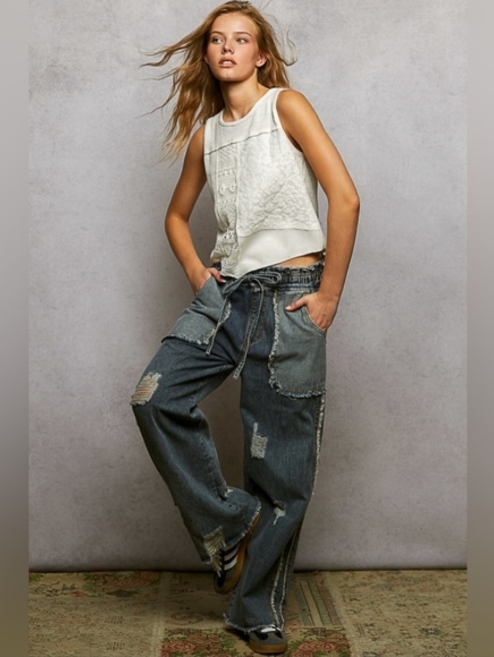 POL Skater Girl Distressed Drawstring Jeans - Picture 2 of 7